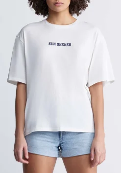 Abbey Women's Oversized Printed T-Shirt, White - KT0136P