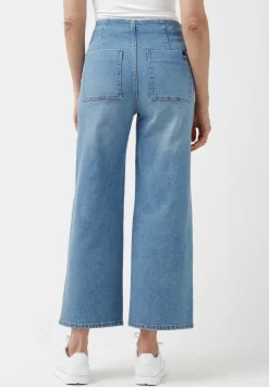 Adela Women's High Rise Cropped Jeans with Buttoned Fly, Medium Blue - BL15874