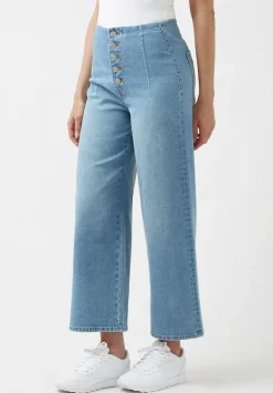 Adela Women's High Rise Cropped Jeans with Buttoned Fly, Medium Blue - BL15874