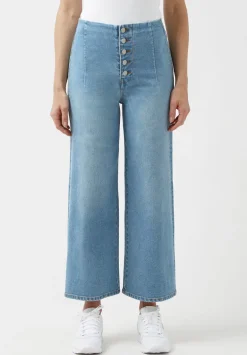 Adela Women's High Rise Cropped Jeans with Buttoned Fly, Medium Blue - BL15874