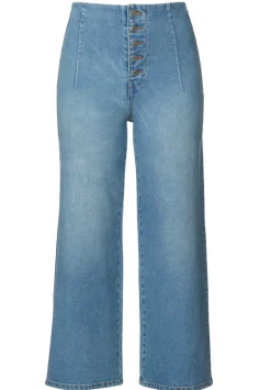 Adela Women's High Rise Cropped Jeans with Buttoned Fly, Medium Blue - BL15874