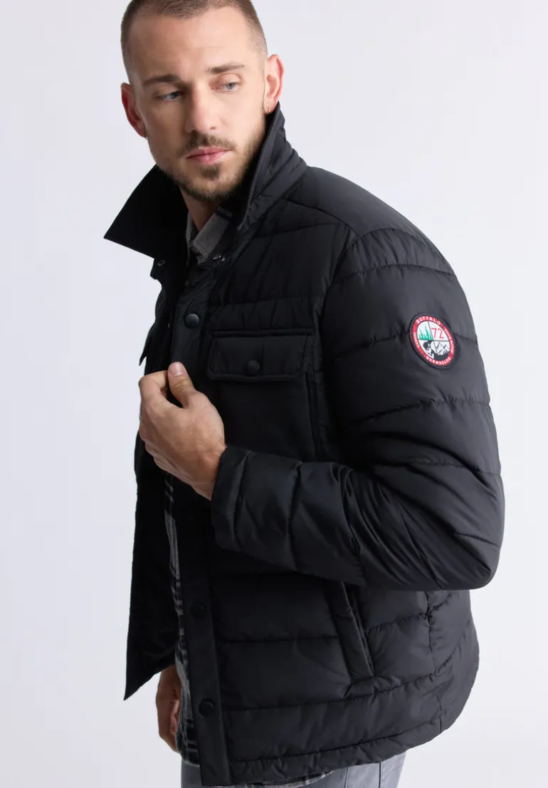 Aiden Men's Quilted Button-Front Jacket, Black - OBMFJ001