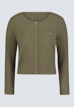 Albertina Women's Ribbed Long-Sleeve Button-Up Top, Olive Green - KT0205H