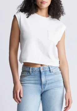 Amandine Women's Cap-Sleeve Crop Top, White - KT0149S
