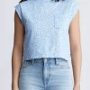 Amandine Women's Cap-Sleeve Crop Top, Blue with White Flowers - KT0148S