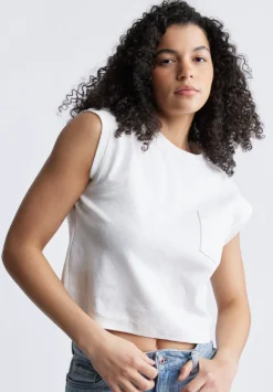 Amandine Women's Cap-Sleeve Crop Top, White - KT0149S