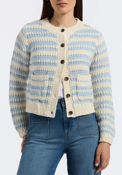 Amaranth Women's Striped Open Knit Cardigan, Cloud & Blue - SW0113P