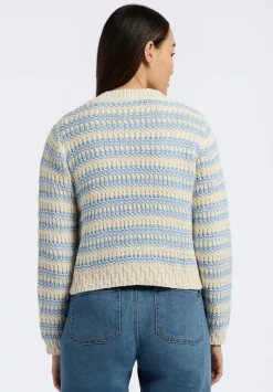 Amaranth Women's Striped Open Knit Cardigan, Cloud & Blue - SW0113P