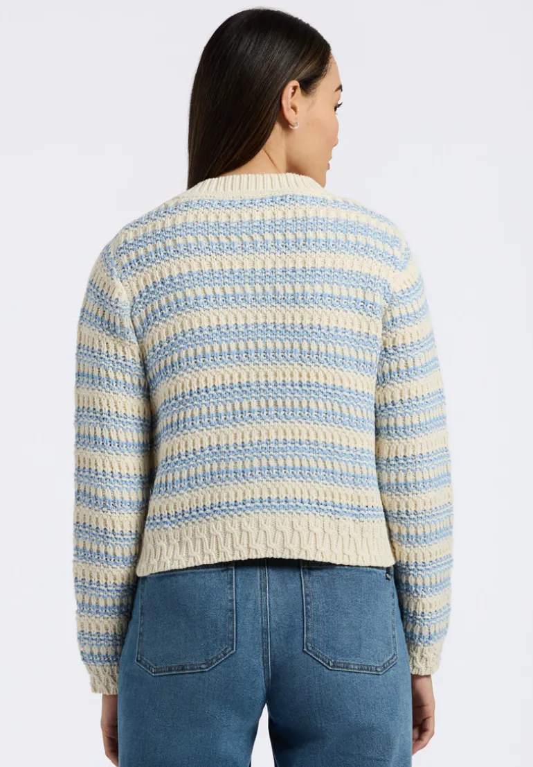 Amaranth Women's Striped Open Knit Cardigan, Cloud & Blue - SW0113P