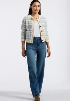 Amaranth Women's Striped Open Knit Cardigan, Cloud & Blue - SW0113P
