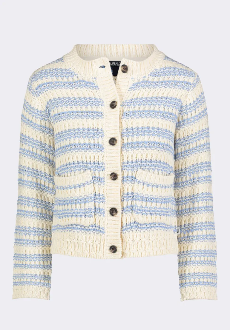 Amaranth Women's Striped Open Knit Cardigan, Cloud & Blue - SW0113P