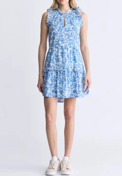 Ambra Women's Dress with Ruffles, Blue Flowers - WD0046S