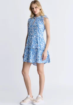 Ambra Women's Dress with Ruffles, Blue Flowers - WD0046S