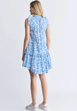 Ambra Women's Dress with Ruffles, Blue Flowers - WD0046S