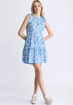 Ambra Women's Dress with Ruffles, Blue Flowers - WD0046S