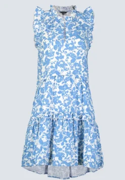 Ambra Women's Dress with Ruffles, Blue Flowers - WD0046S