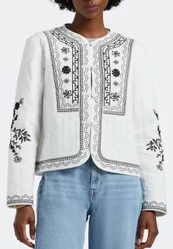 Ashleigh Women's Quilted Embroidered Button-Up Jacket, Egret - JK0048P