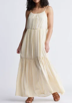 Assisi Women's Maxi Tiered Striped Dress, White and Yellow - WD0048S
