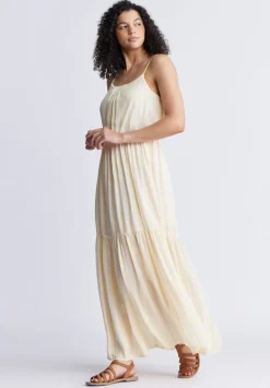 Assisi Women's Maxi Tiered Striped Dress, White and Yellow - WD0048S