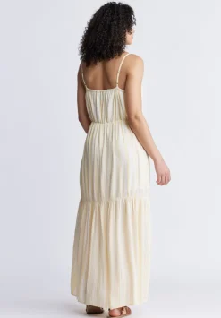 Assisi Women's Maxi Tiered Striped Dress, White and Yellow - WD0048S