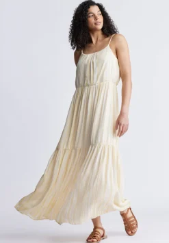 Assisi Women's Maxi Tiered Striped Dress, White and Yellow - WD0048S