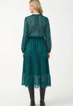 Aviva Women's long Sleeves Tie Neck Tiered Dress, Fall Floral Green - WD0016F