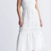 Balia Women's Long Ruched Tiered Dress, White - WD0047S