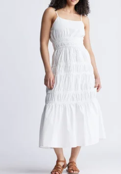 Balia Women's Long Ruched Tiered Dress, White - WD0047S