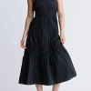 Balia Women's Long Ruched Tiered Dress, Black - WD0047S