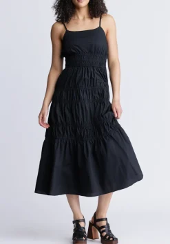 Balia Women's Long Ruched Tiered Dress, Black - WD0047S