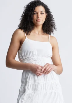 Balia Women's Long Ruched Tiered Dress, White - WD0047S