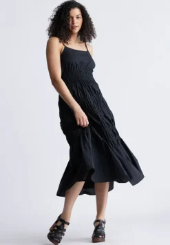 Balia Women's Long Ruched Tiered Dress, Black - WD0047S