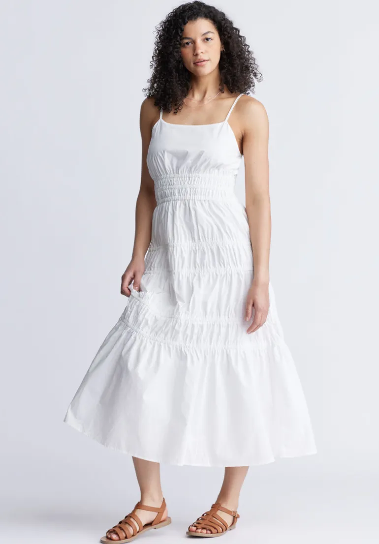 Balia Women's Long Ruched Tiered Dress, White - WD0047S