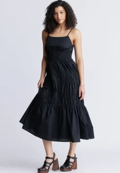 Balia Women's Long Ruched Tiered Dress, Black - WD0047S