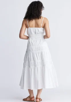 Balia Women's Long Ruched Tiered Dress, White - WD0047S