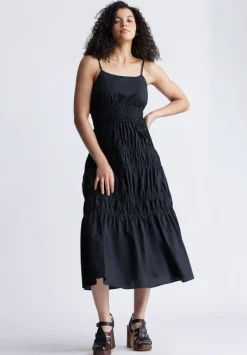 Balia Women's Long Ruched Tiered Dress, Black - WD0047S