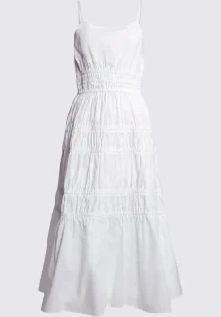 Balia Women's Long Ruched Tiered Dress, White - WD0047S