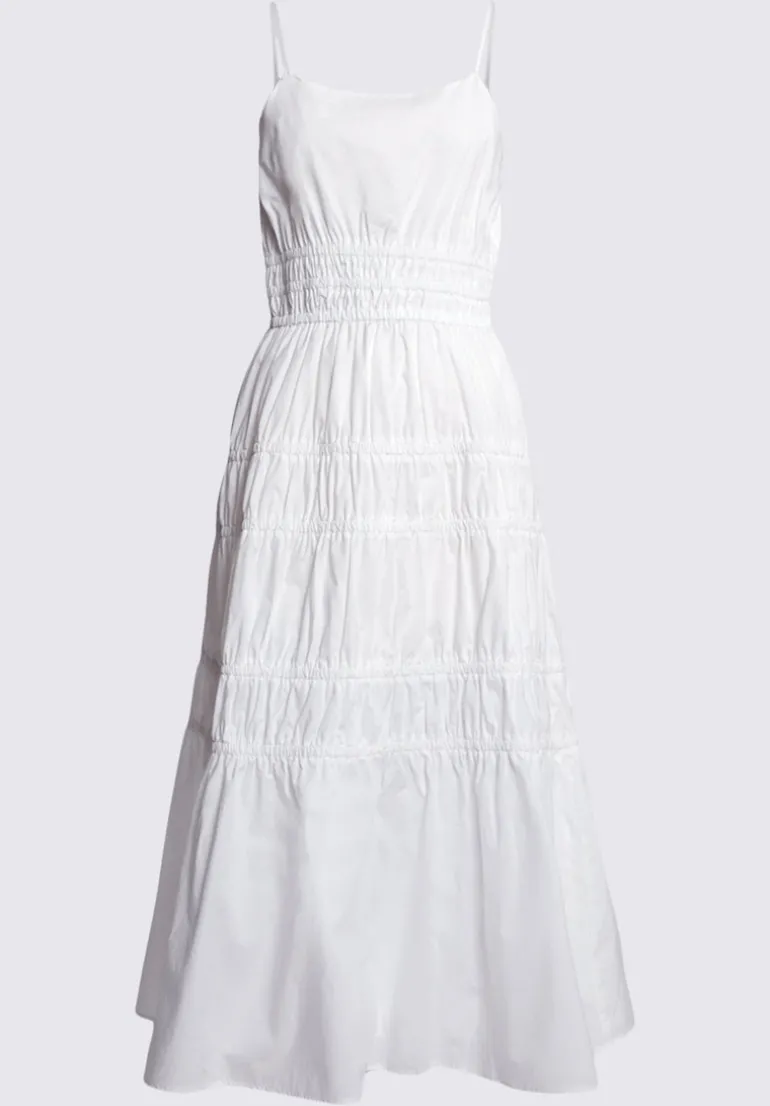 Balia Women's Long Ruched Tiered Dress, White - WD0047S