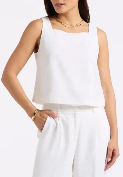 Benedita Women's Sleeveless Linen Top, Off-White - WT0186P