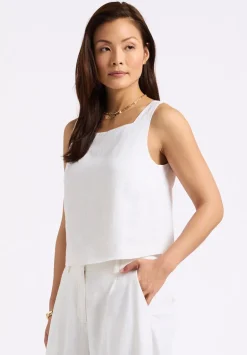 Benedita Women's Sleeveless Linen Top, Off-White - WT0186P