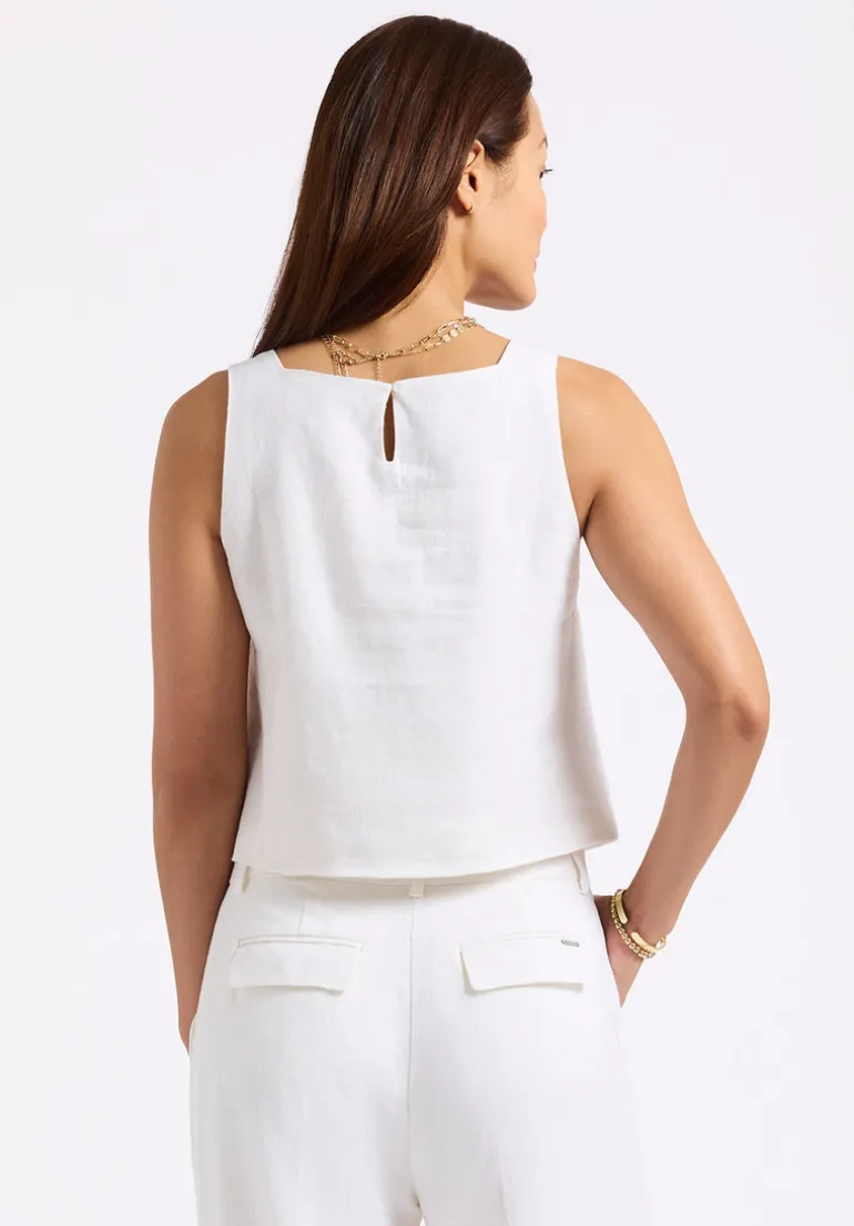 Benedita Women's Sleeveless Linen Top, Off-White - WT0186P