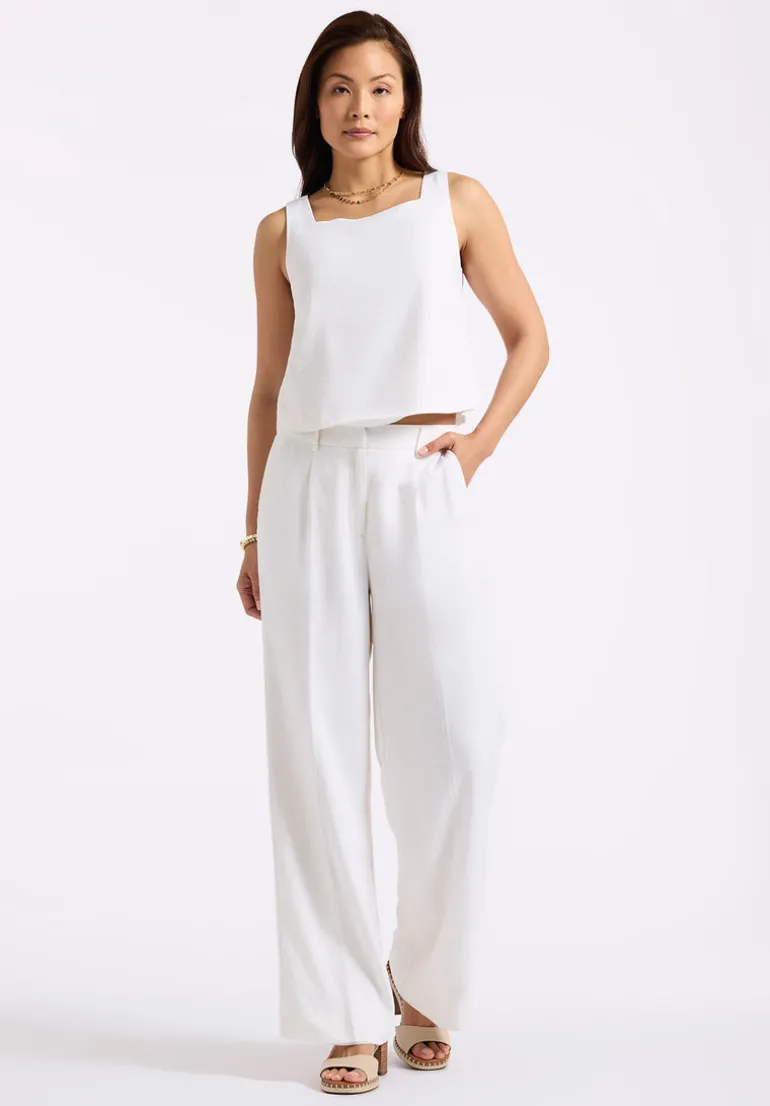Benedita Women's Sleeveless Linen Top, Off-White - WT0186P