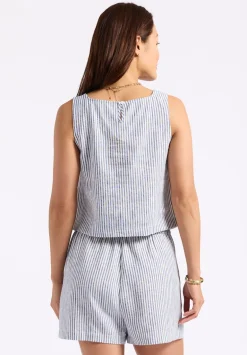 Benedita Women's Striped Sleeveless Linen Top, White & Navy - WT0198P