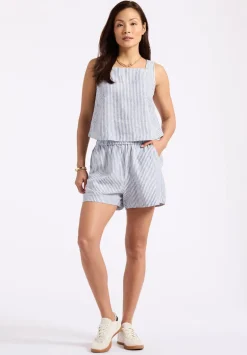 Benedita Women's Striped Sleeveless Linen Top, White & Navy - WT0198P