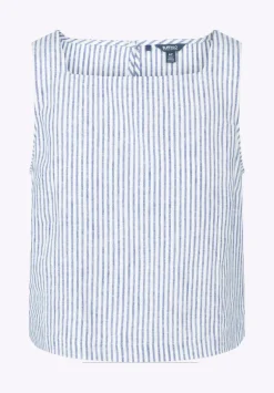 Benedita Women's Striped Sleeveless Linen Top, White & Navy - WT0198P