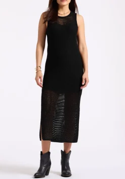 Bronwen Women's Sleeveless Open-Knit Midi Dress, Black - SD0009P