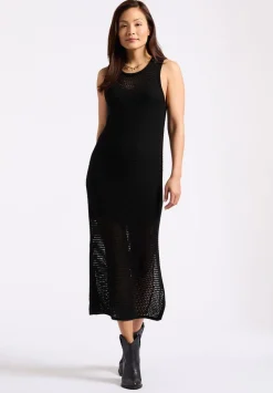 Bronwen Women's Sleeveless Open-Knit Midi Dress, Black - SD0009P