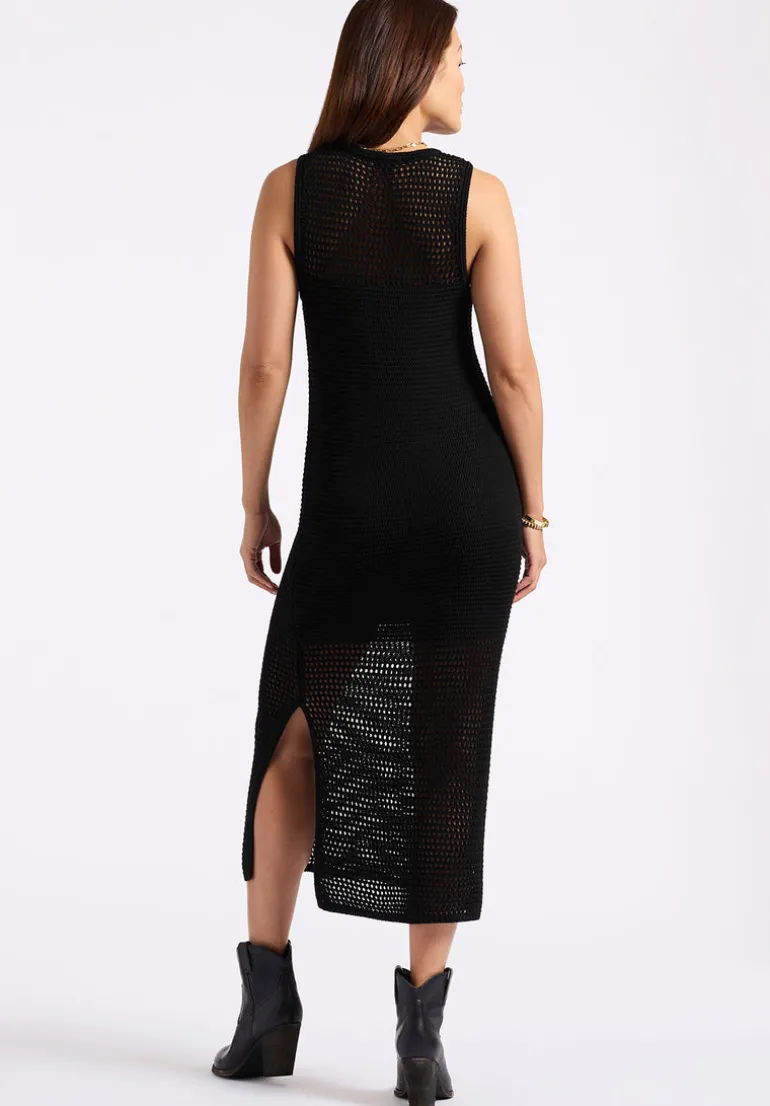Bronwen Women's Sleeveless Open-Knit Midi Dress, Black - SD0009P