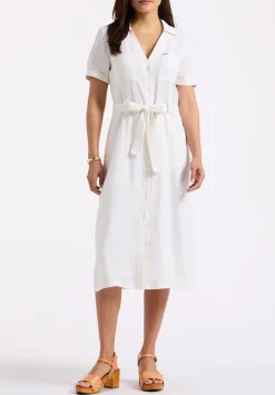 Carlene Women's Button-Down Midi Dress with Waist Tie, White - WD0092P