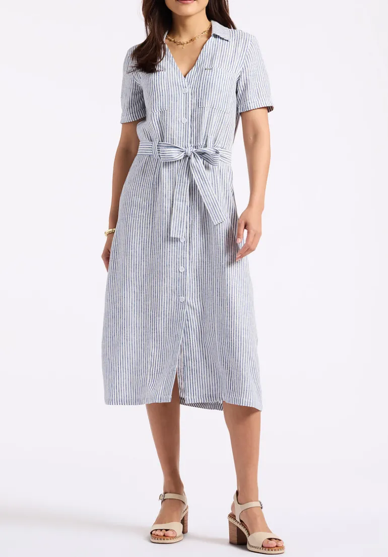 Carlene Women's Striped Button-Down Midi Dress with Waist Tie, Navy - WD0105P